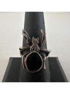 925 Sterling Silver Black Onyx Spider Ring Gothic Biker Statement Size 9.5